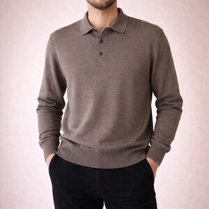 Nordstrom Extrafine Merino Wool Polo Sweater Brown Quiet Luxury Size Large